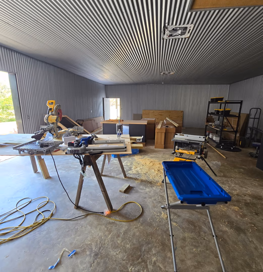 Workshop inside a metal building